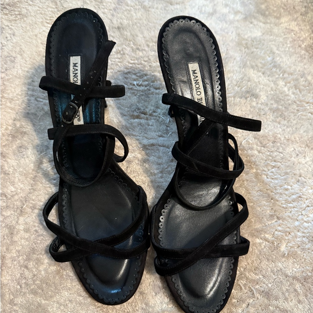 Manolo Blahnik Elegant Black Strappy Sandals